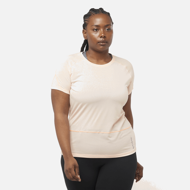 Salomon4608878 t-shirt de manga curta para mulher - cross run bronzeado creme/urze