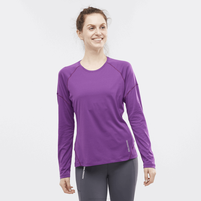 Salomon4608916 t-shirt de manga comprida para mulher - cross run joia da coroa