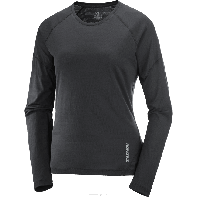 Salomon4608918 t-shirt de manga comprida para mulher - cross run preto profundo/cápsula