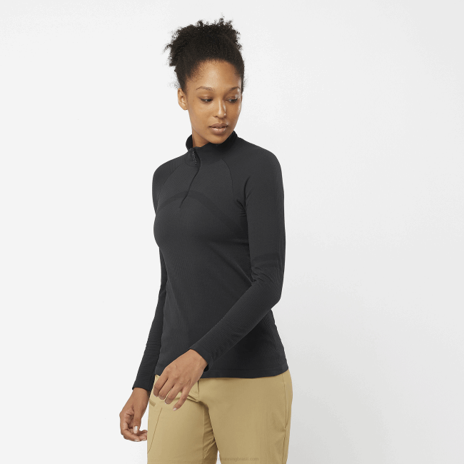 Salomon4608924 baselayer de manga comprida feminina - sem costura essencial preto profundo